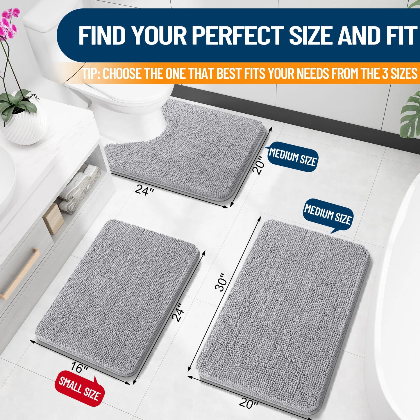 Extra Soft Thick Absorbent Shaggy Washable Non-Slip Bath Mats