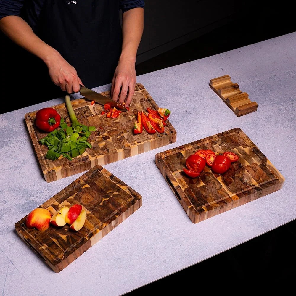 Non-Slip Acacia Cutting Boards (Set of 3) - Double-Sided with Juice Groove