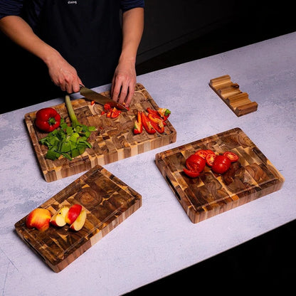 Non-Slip Acacia Cutting Boards (Set of 3) - Double-Sided with Juice Groove