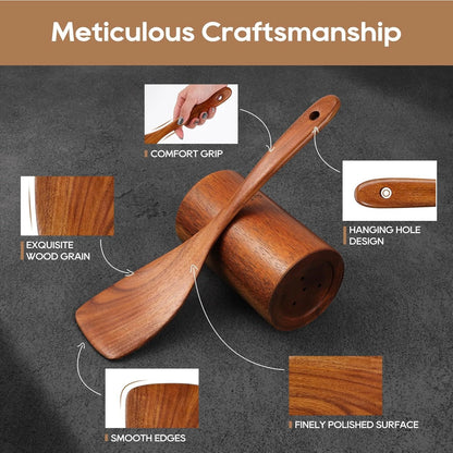 10-Piece Teak Wooden Utensil Set – Premium Non-Scratch Kitchen Spoons, Ladle & Turner – Eco-Friendly, Heat-Resistant Cookware for Nonstick Pans