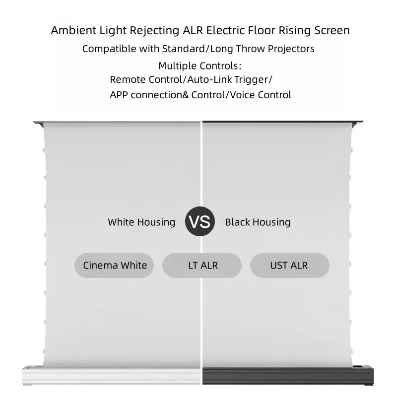 Automatic Self-Rising Projector Screen With ALR Cloth For Home Theater, Black / White Housing