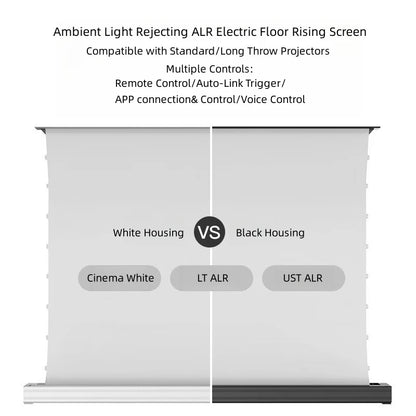 Automatic Self-Rising Projector Screen With ALR Cloth For Home Theater, Black / White Housing