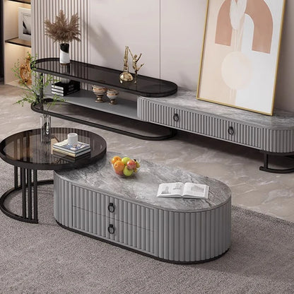 Modern Oval Marble Top Luxury Slide-In Coffee Table
