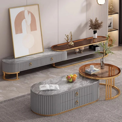 Modern Oval Marble Top Luxury Slide-In Coffee Table