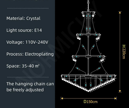 Luxury Crystal High Ceiling Living Room Staircase Chandelier