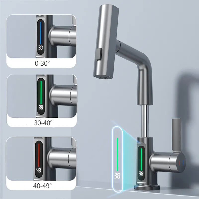 Digital Temperature Swivel Extension Rotating Stream Sprayer Faucet