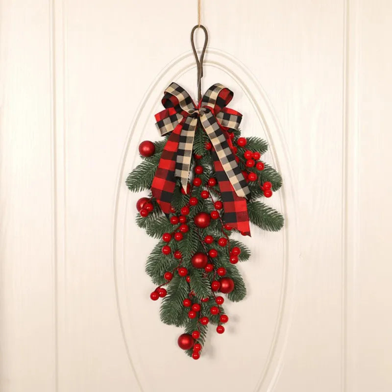 New Merry Christmas Garland for Front Door Window Wall Hanging Ornaments Candy Bow 2023 New Year Home Decorations