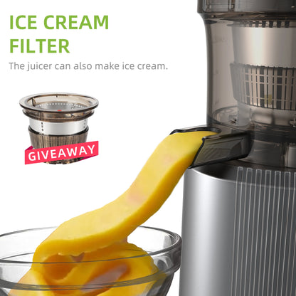 Cold Press Juicer + Ice Cream Filter, with 3 inch Feed Chute