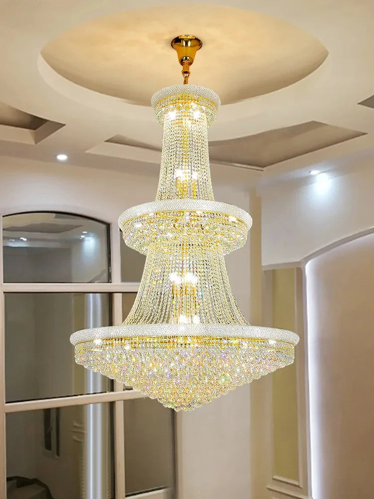 Luxury Crystal High Ceiling Living Room Staircase Chandelier