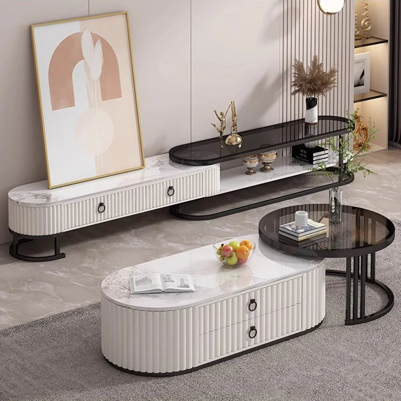 Modern Oval Marble Top Luxury Slide-In Coffee Table