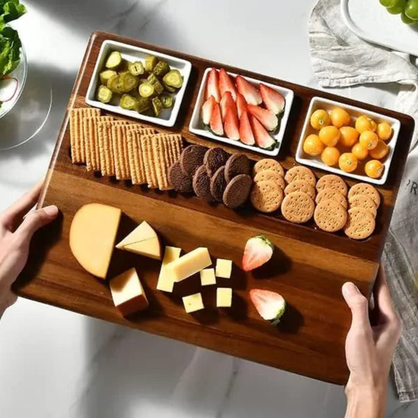 Large Acacia Charcuterie Board Set - 3 Removable Bowls