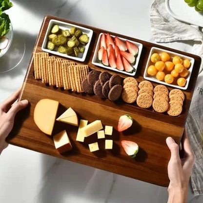 Large Acacia Charcuterie Board Set - 3 Removable Bowls