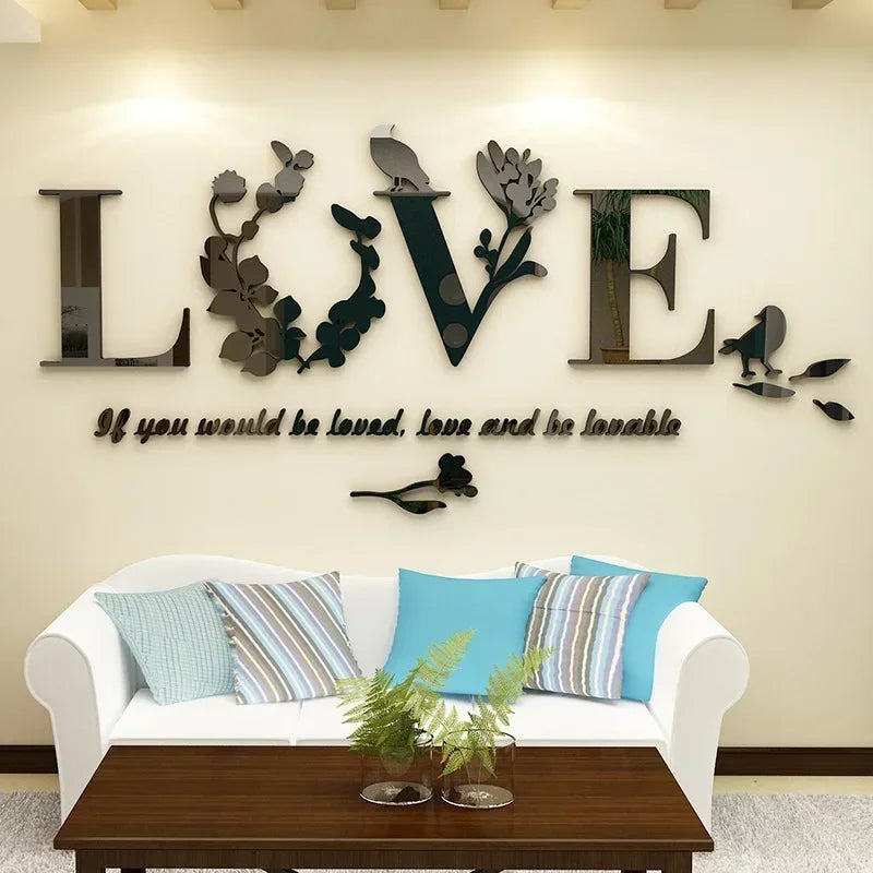 3D Acrylic Love Mirror Wall Sticker Home Decoration