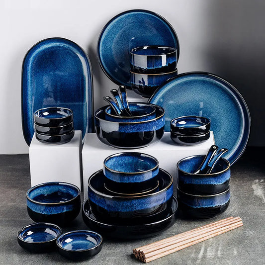 Blue Kiln Porcelain Dinner Plate Set