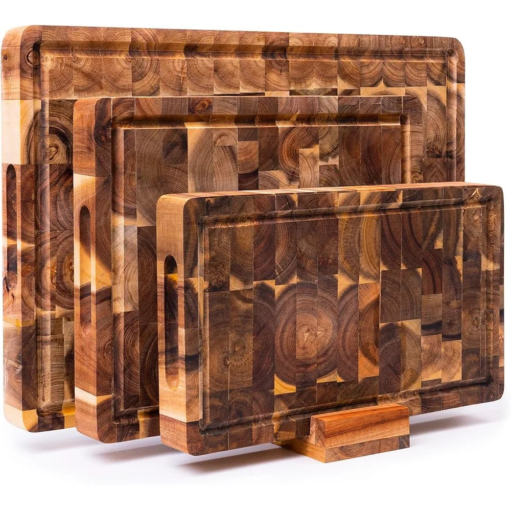 Non-Slip Acacia Cutting Boards (Set of 3) - Double-Sided with Juice Groove