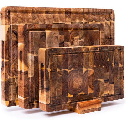 Non-Slip Acacia Cutting Boards (Set of 3) - Double-Sided with Juice Groove