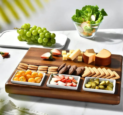 Large Acacia Charcuterie Board Set - 3 Removable Bowls
