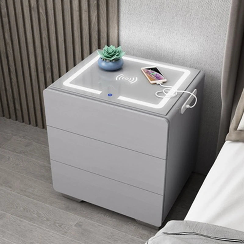 Smart Multi-function Fingerprint Lock Bedside Table with Wireless Charging and Bluetooth
