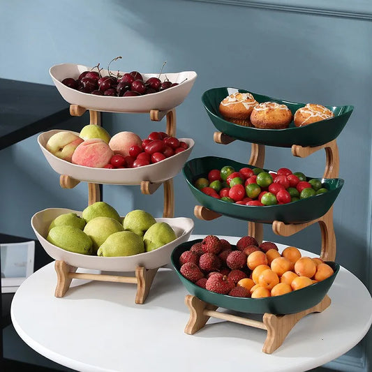 3-Tier Countertop Fruit Vegetable Metel Kitchen Bowl With Wooden Stand