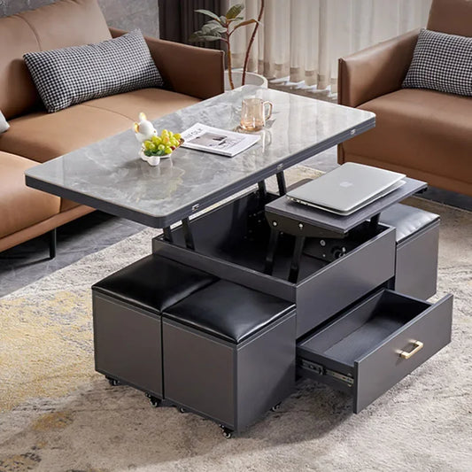 Luxury Modern Rectangle Drawers Simple Coffee Table Black Marble Top