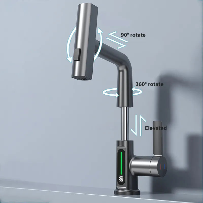 Digital Temperature Swivel Extension Rotating Stream Sprayer Faucet