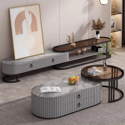 Modern Oval Marble Top Luxury Slide-In Coffee Table