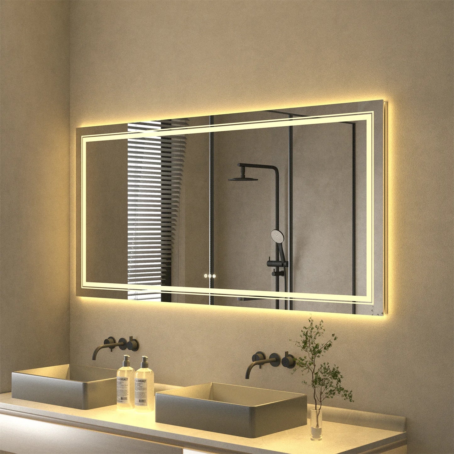 Extra Large Rectangle Bathroom Mirror LED Vanity Dimmable Backlit Anti-Fog Memory with Front and Backlight Shatter-Proof