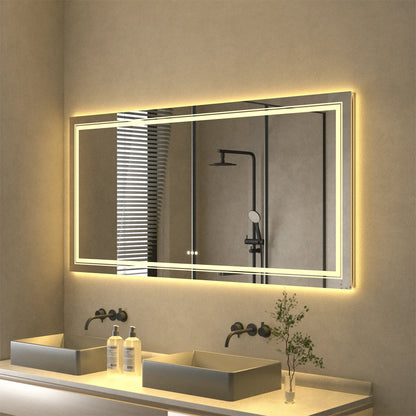 Extra Large Rectangle Bathroom Mirror LED Vanity Dimmable Backlit Anti-Fog Memory with Front and Backlight Shatter-Proof