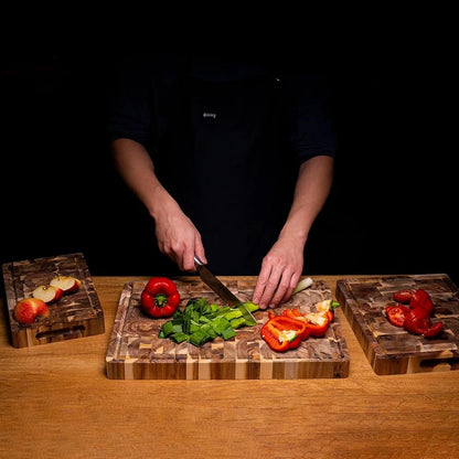 Non-Slip Acacia Cutting Boards (Set of 3) - Double-Sided with Juice Groove