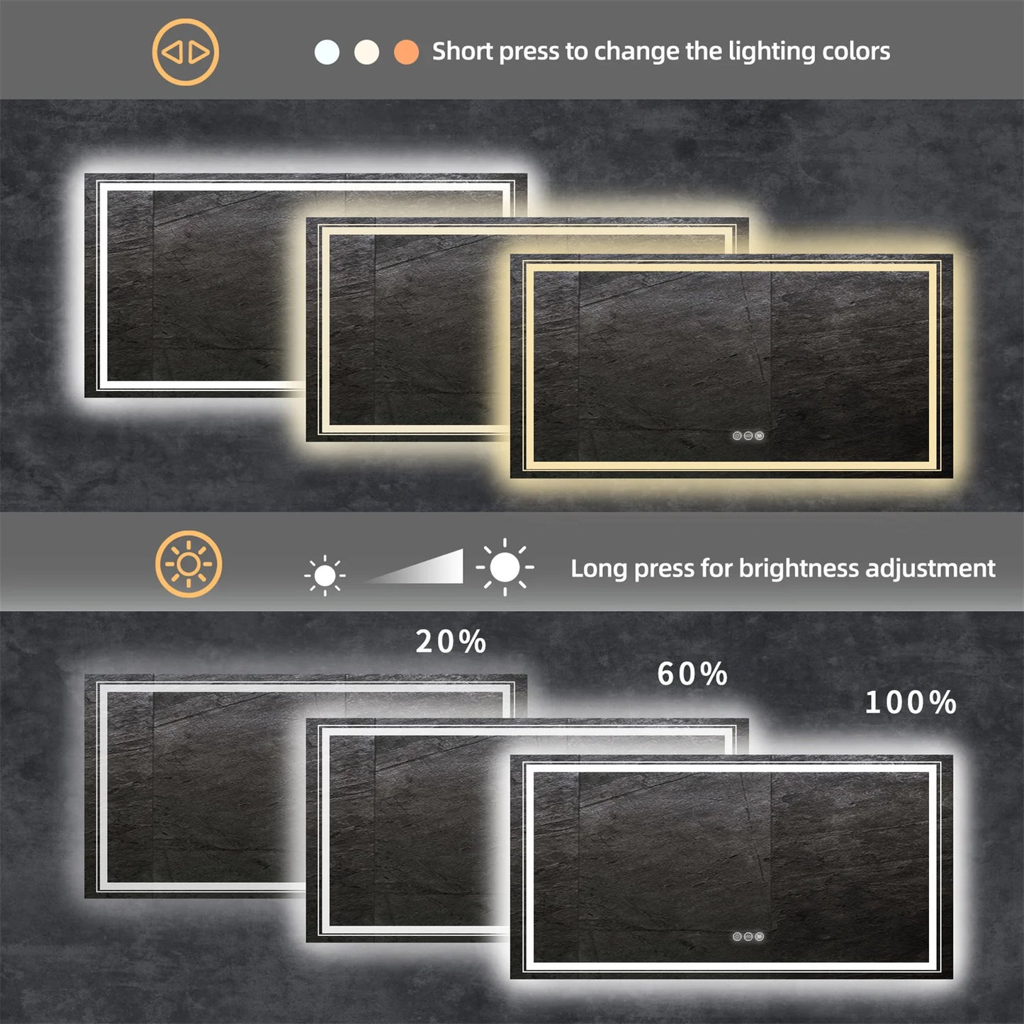 Extra Large Rectangle Bathroom Mirror LED Vanity Dimmable Backlit Anti-Fog Memory with Front and Backlight Shatter-Proof