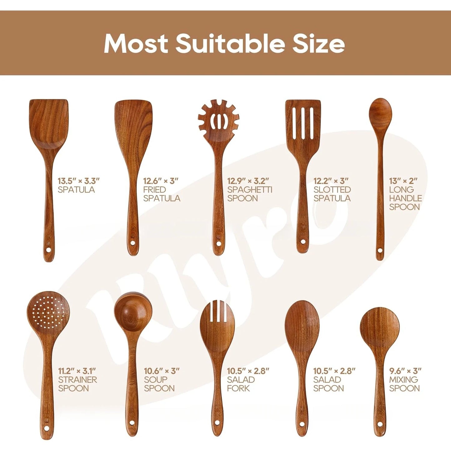 10-Piece Teak Wooden Utensil Set – Premium Non-Scratch Kitchen Spoons, Ladle & Turner – Eco-Friendly, Heat-Resistant Cookware for Nonstick Pans