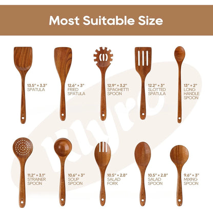 10-Piece Teak Wooden Utensil Set – Premium Non-Scratch Kitchen Spoons, Ladle & Turner – Eco-Friendly, Heat-Resistant Cookware for Nonstick Pans