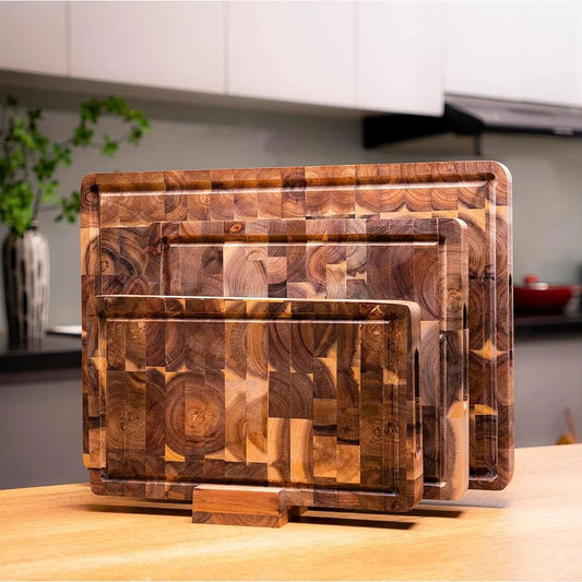 Non-Slip Acacia Cutting Boards (Set of 3) - Double-Sided with Juice Groove