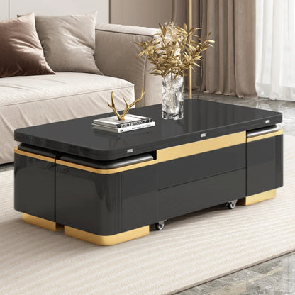 Black and Gold Foldable Nordic Design Coffee Table With Stool