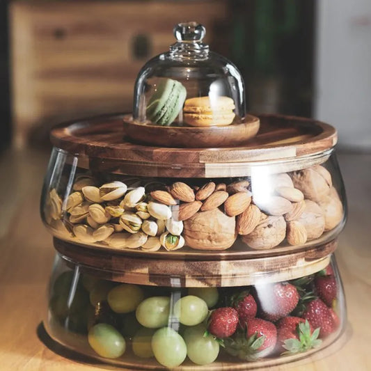 Glass Food Storage Containers with Wooden Lid