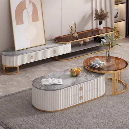 Modern Oval Marble Top Luxury Slide-In Coffee Table
