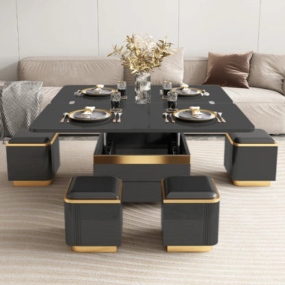 Black and Gold Foldable Nordic Design Coffee Table With Stool