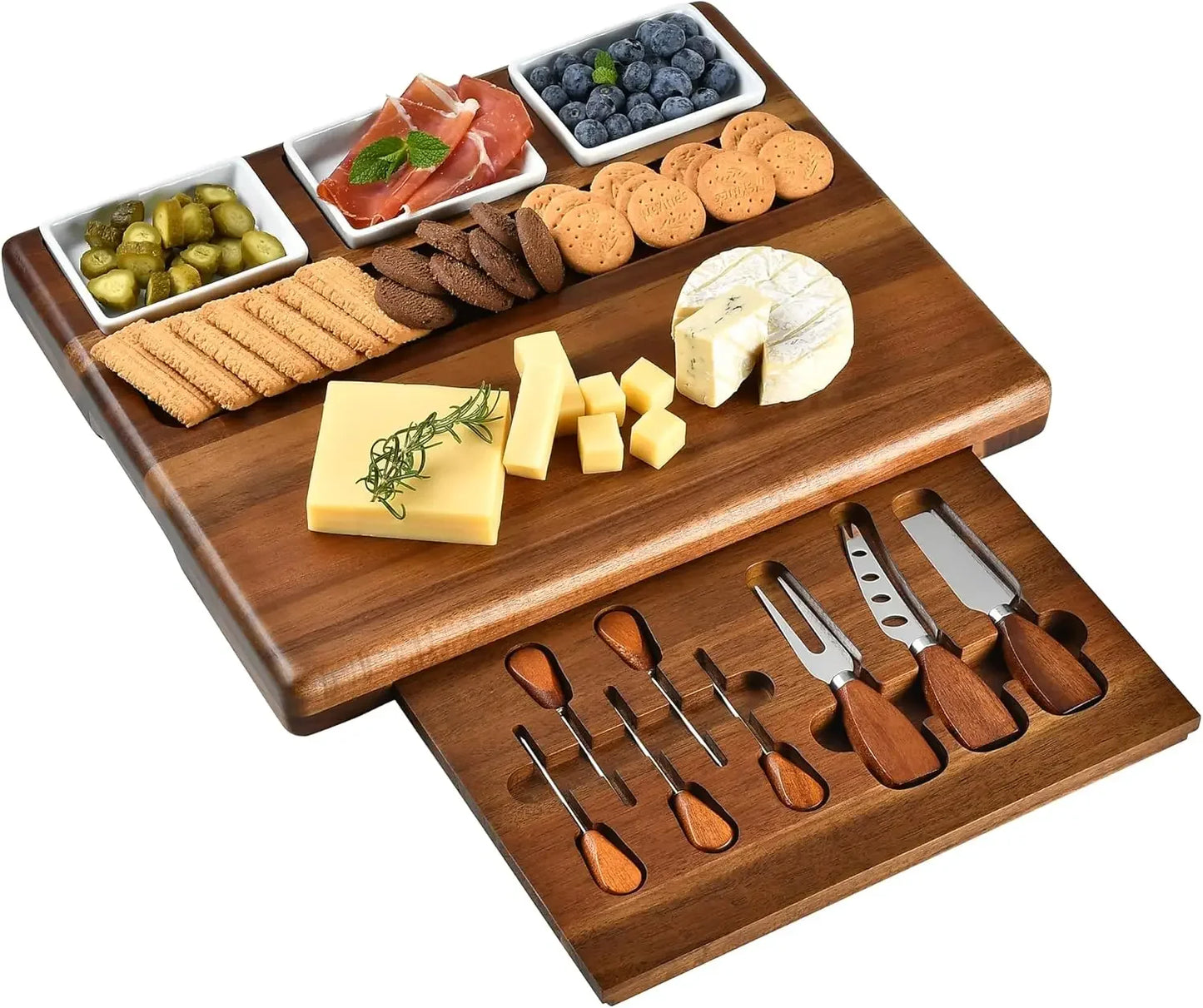 Large Acacia Charcuterie Board Set - 3 Removable Bowls