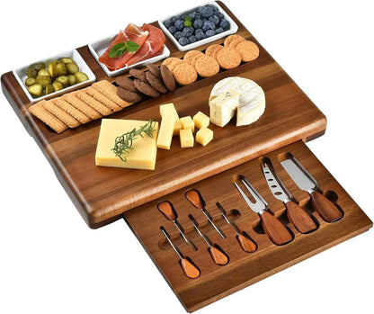 Large Acacia Charcuterie Board Set - 3 Removable Bowls