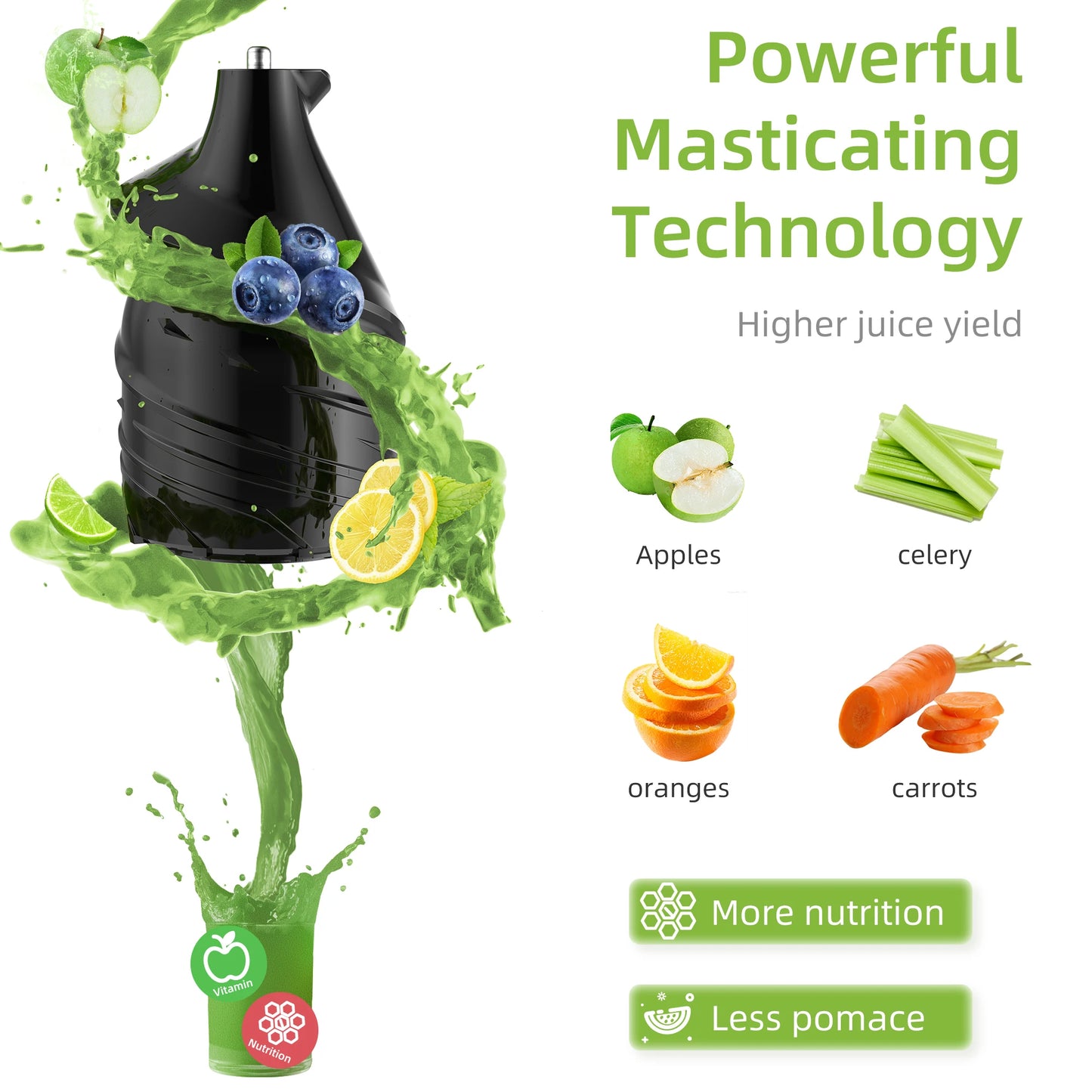 Cold Press Juicer + Ice Cream Filter, with 3 inch Feed Chute