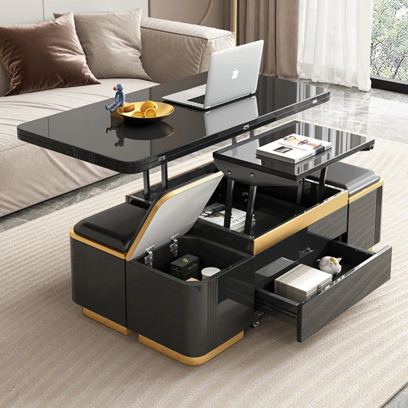 Black and Gold Foldable Nordic Design Coffee Table With Stool