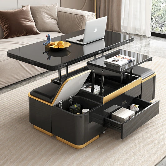Black and Gold Foldable Nordic Design Coffee Table With Stool