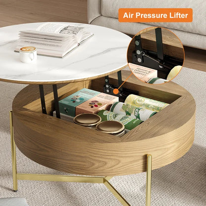 Modern White & Walnut Lift-Top Coffee Table With Stool