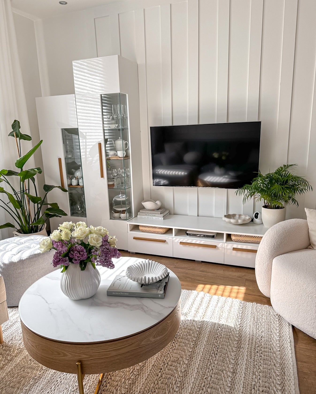 Modern White & Walnut Lift-Top Coffee Table With Stool