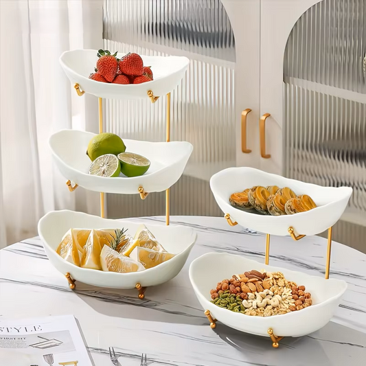 Multi-Tier Ceramic Fruit Bowl With Gold Frame