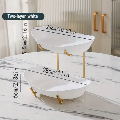 Multi-Tier Ceramic Fruit Bowl With Gold Frame
