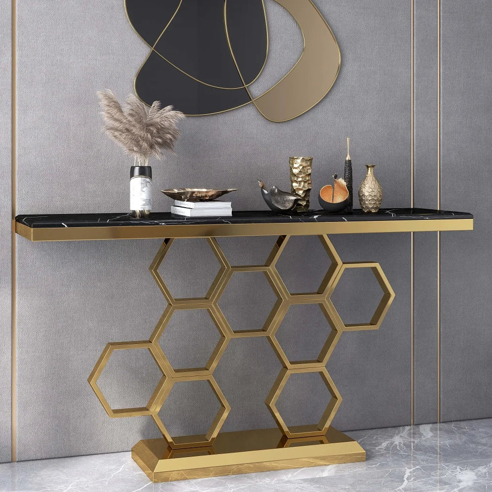 Black Marble Modern Console Entryway Table (59-Inch)