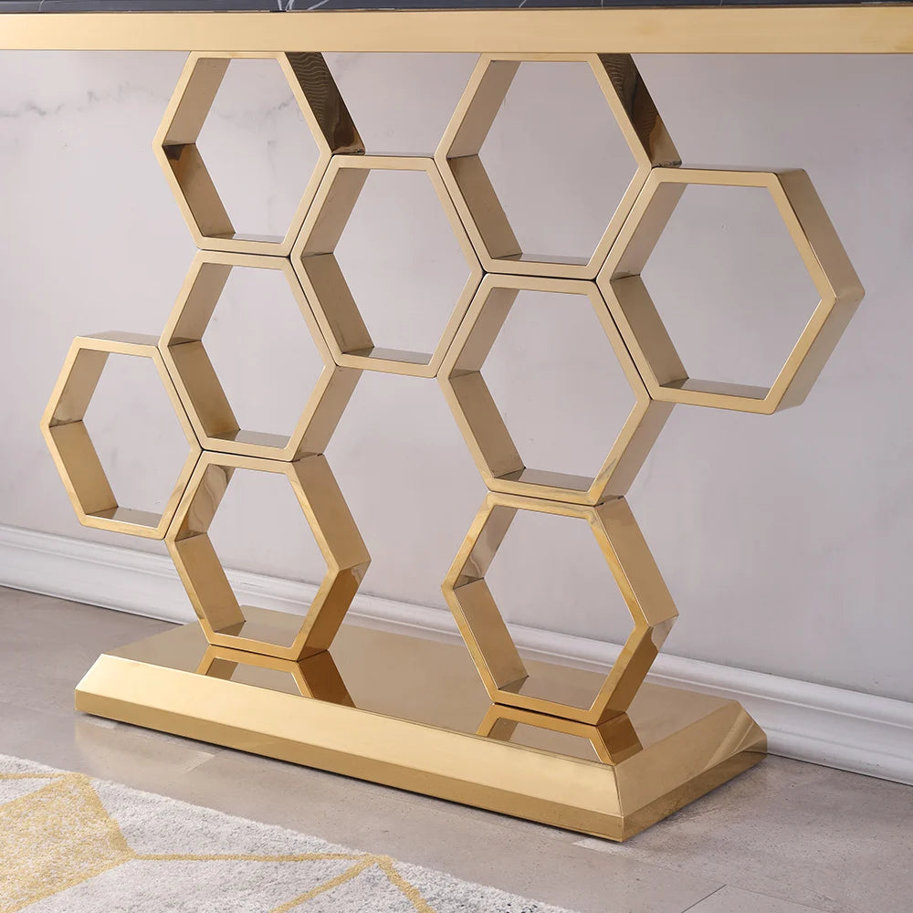 Black Marble Modern Console Entryway Table (59-Inch)