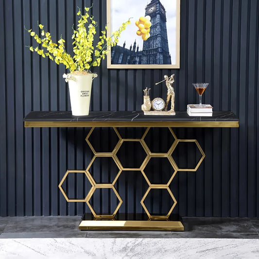 Black Marble Modern Console Entryway Table (59-Inch)