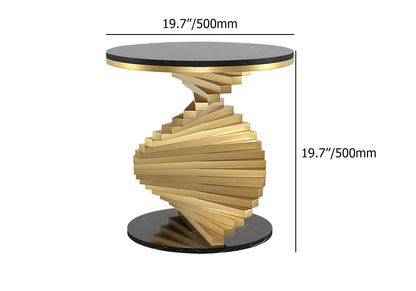 Modern White/Black & Gold Round Step Frame End Table with Marble Top